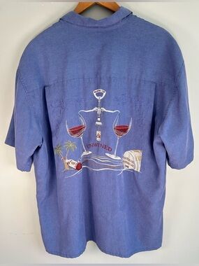 Bamboo Cay Weekend Edition Men’s Button Down Shirt Sz L Unwined Wine Embroidered
